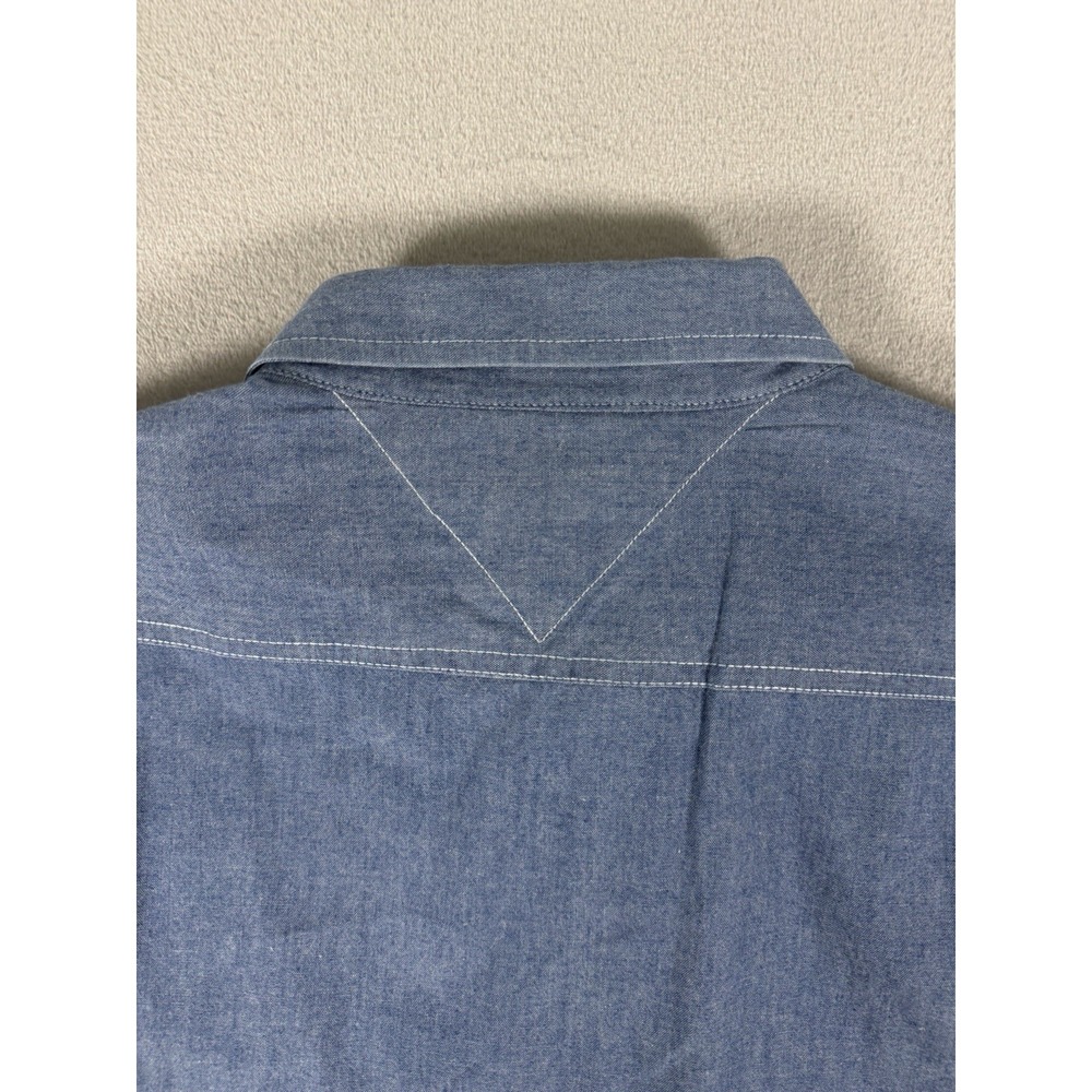 Vintage Tommy Jeans Denim Button Up Shirt Men's Large Short Sleeve Embroidered L - Picture 15 of 16
